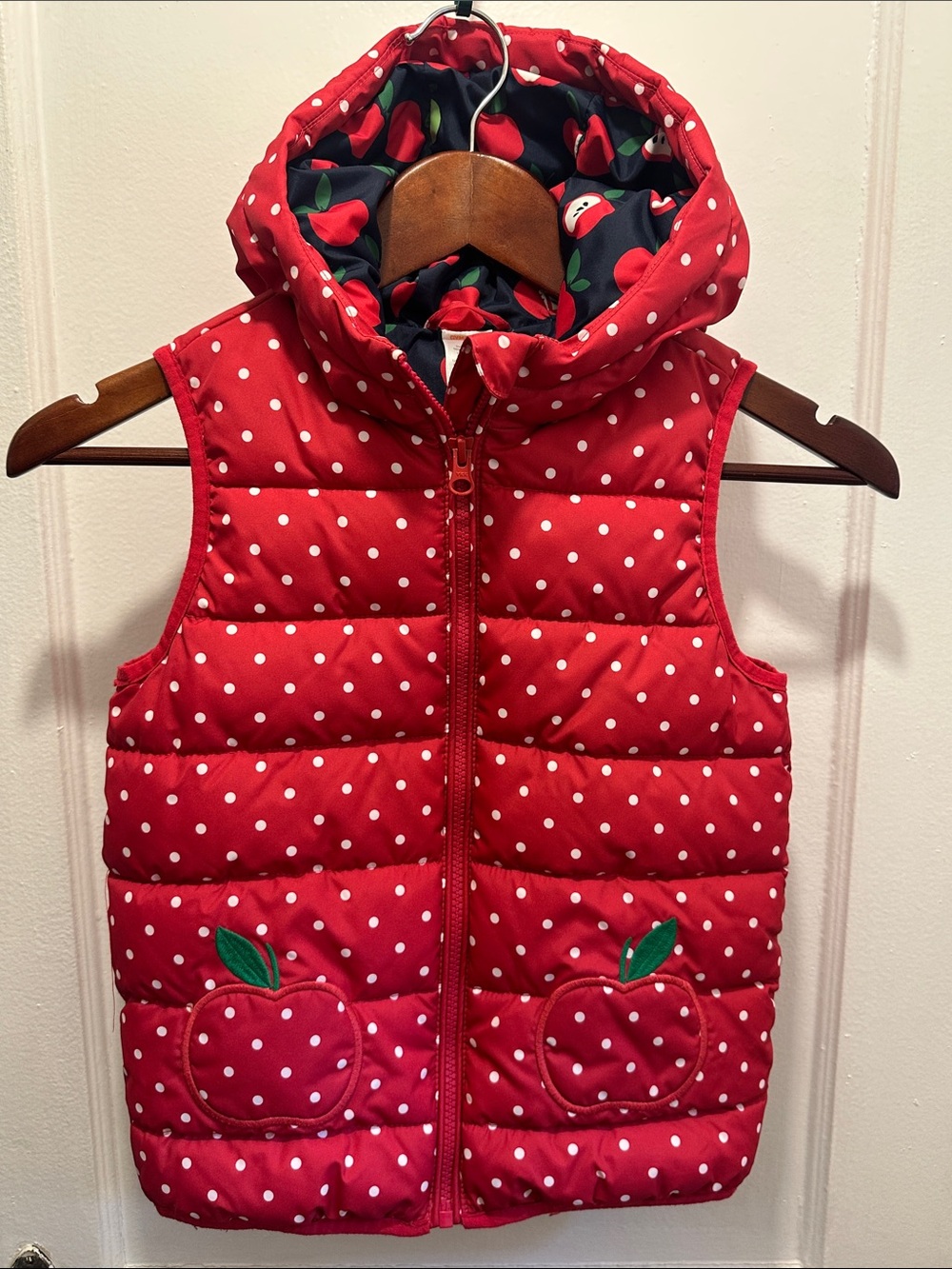 Gymboree Navy Apple Print Hooded Puffer Vest